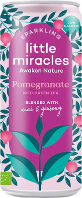 Carbonated drink flavored with green tea, pomegranate, acai, ginseng, organic 250 ml - LITTLE MIRACLES